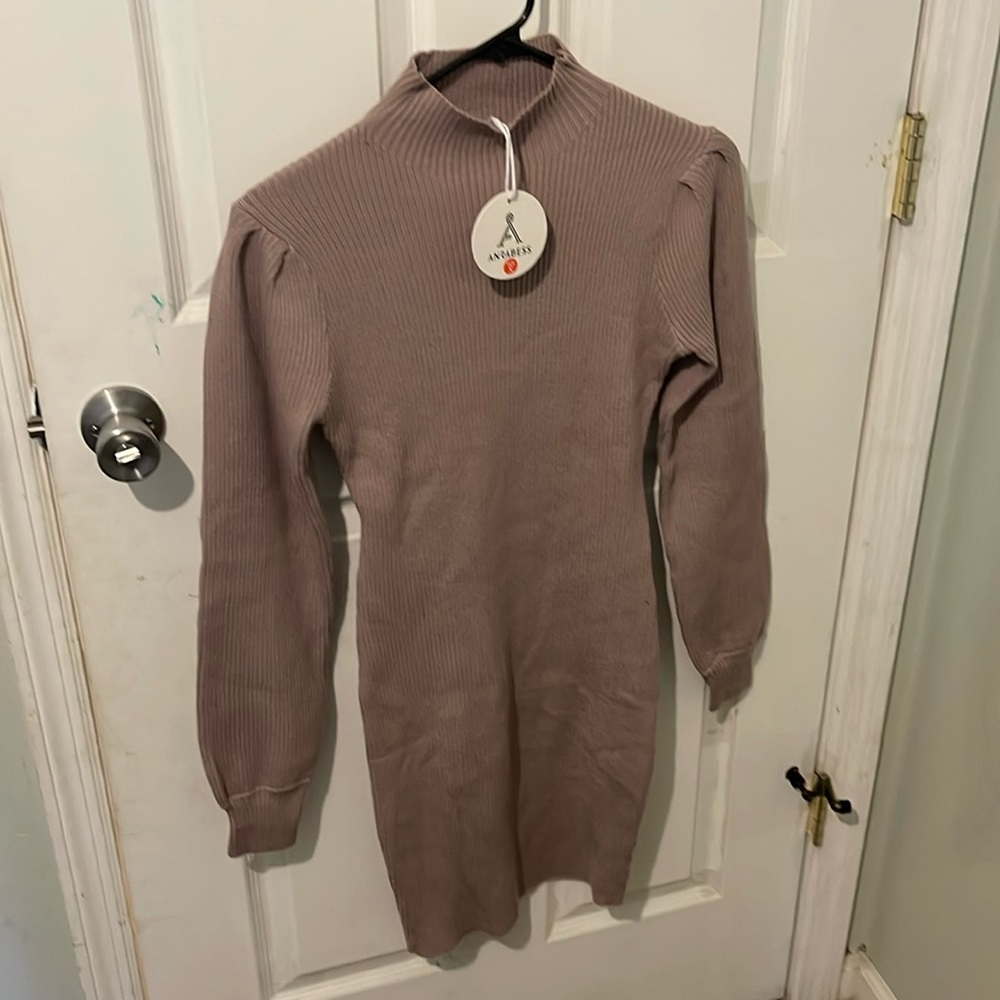 Women Turtleneck Long Sleeve Knit Stretchable Elasticity Slim Sweater Mini Dress